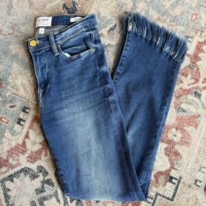 FRAME Le High Straight Blue Frayed Fringe Hem - 24W x‎ 27L